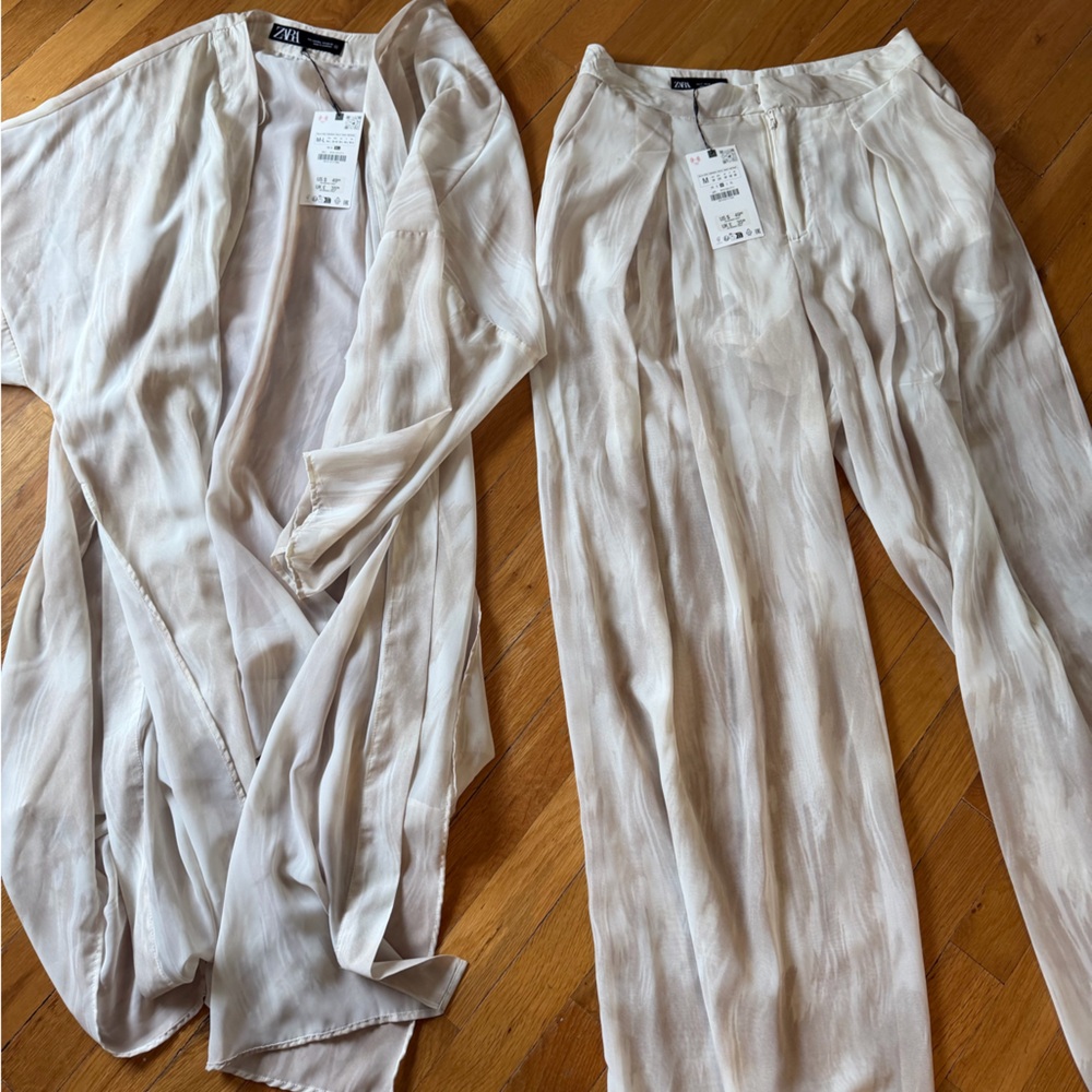 Zara Light Cream V-Neck Wrap Jumpsuit